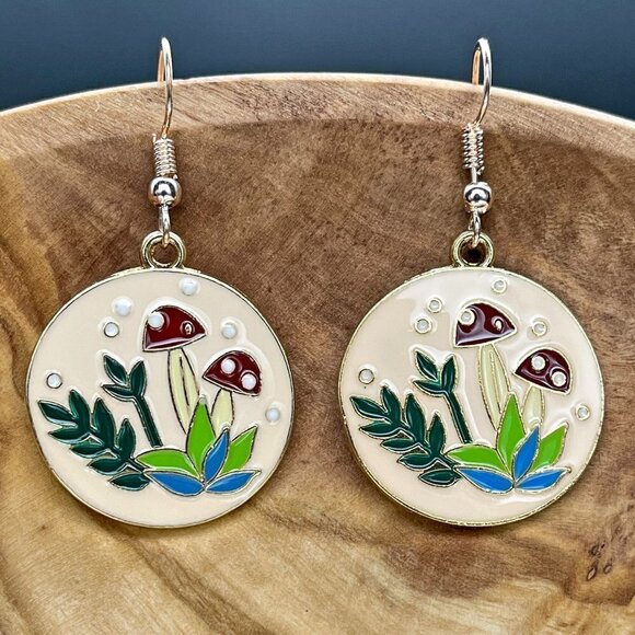 Mushroom Enamel Drop Earrings - Picture 4 of 5